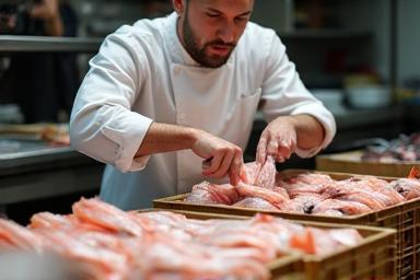 Chef inspecting seafood for wholesale